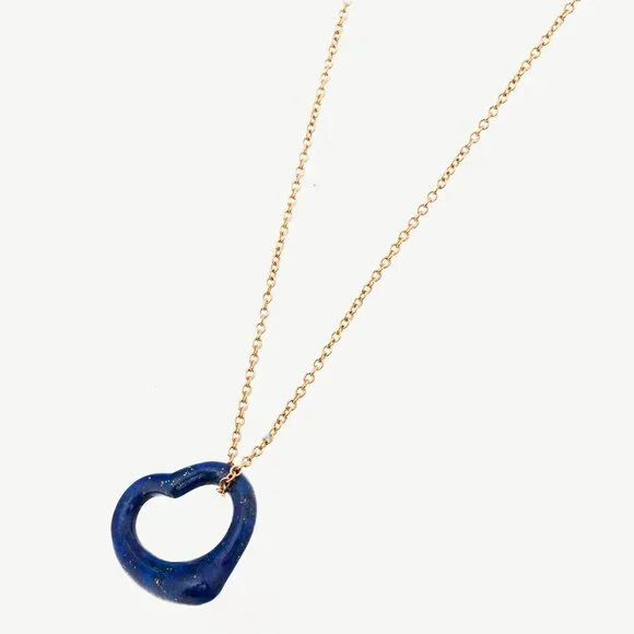 Tiffany & Co. Elsa Peretti Open Heart Lapis Lazuli & 18k Gold Pendant Necklace - Picture 2 of 6